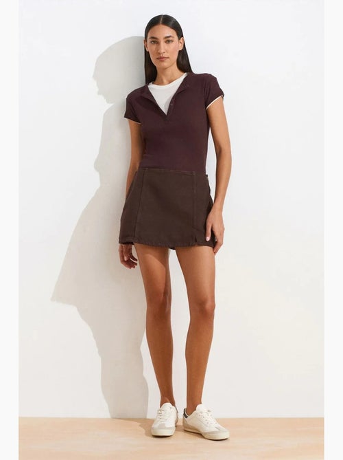 T-shirt femme en coton à col v et patte de boutonnage dilvin - Kiabi