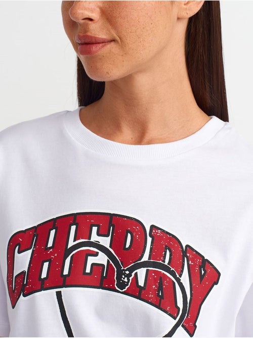T-shirt femme en coton à imprimé et col rond dilvin - Kiabi