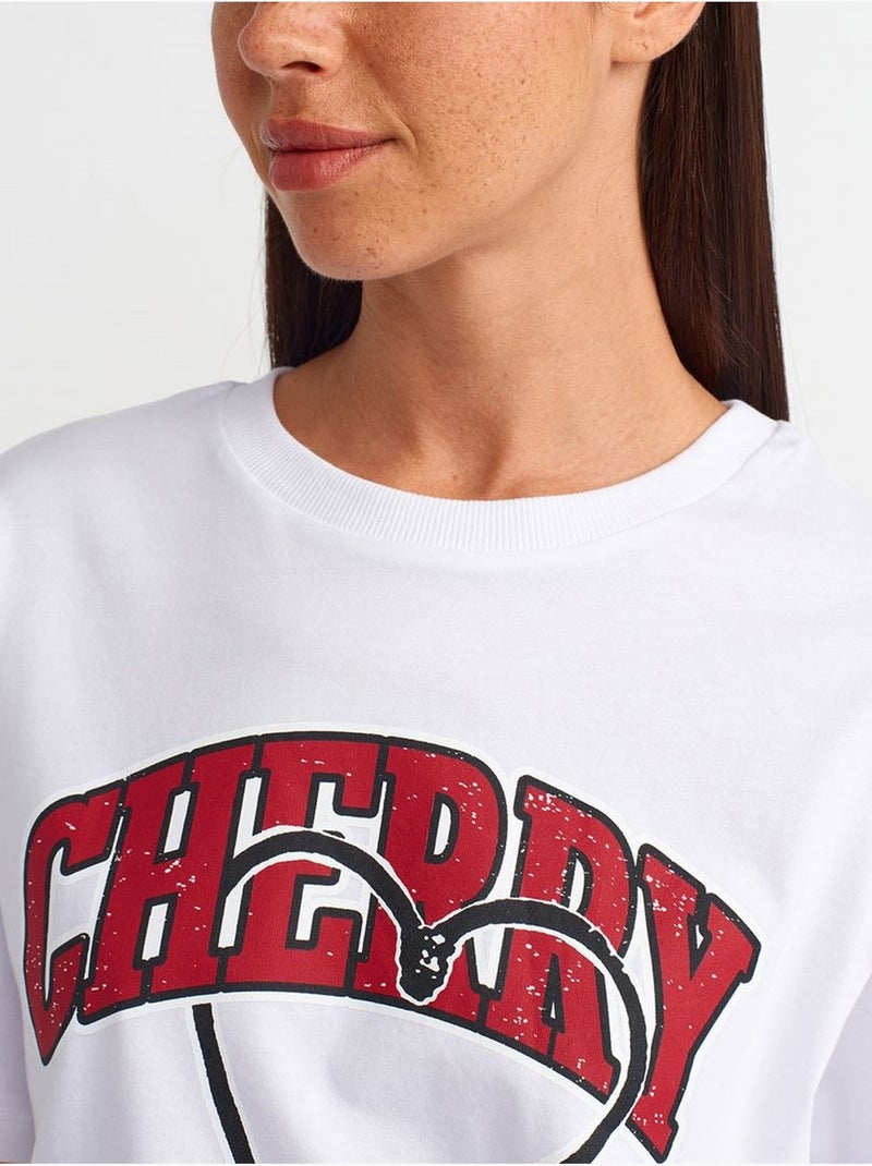 T-shirt femme en coton à imprimé et col rond dilvin Blanc - Kiabi