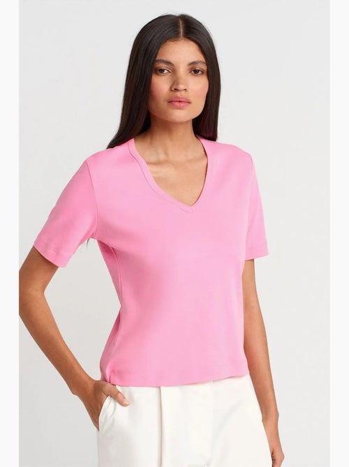 T-shirt femme en coton col v dilvin - Kiabi