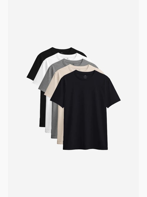 T-shirt femme en coton et élasthanne, col rond tommy - Kiabi