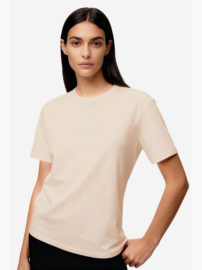 T-shirt femme en coton et élasthanne, col rond tommy Blanc - Kiabi