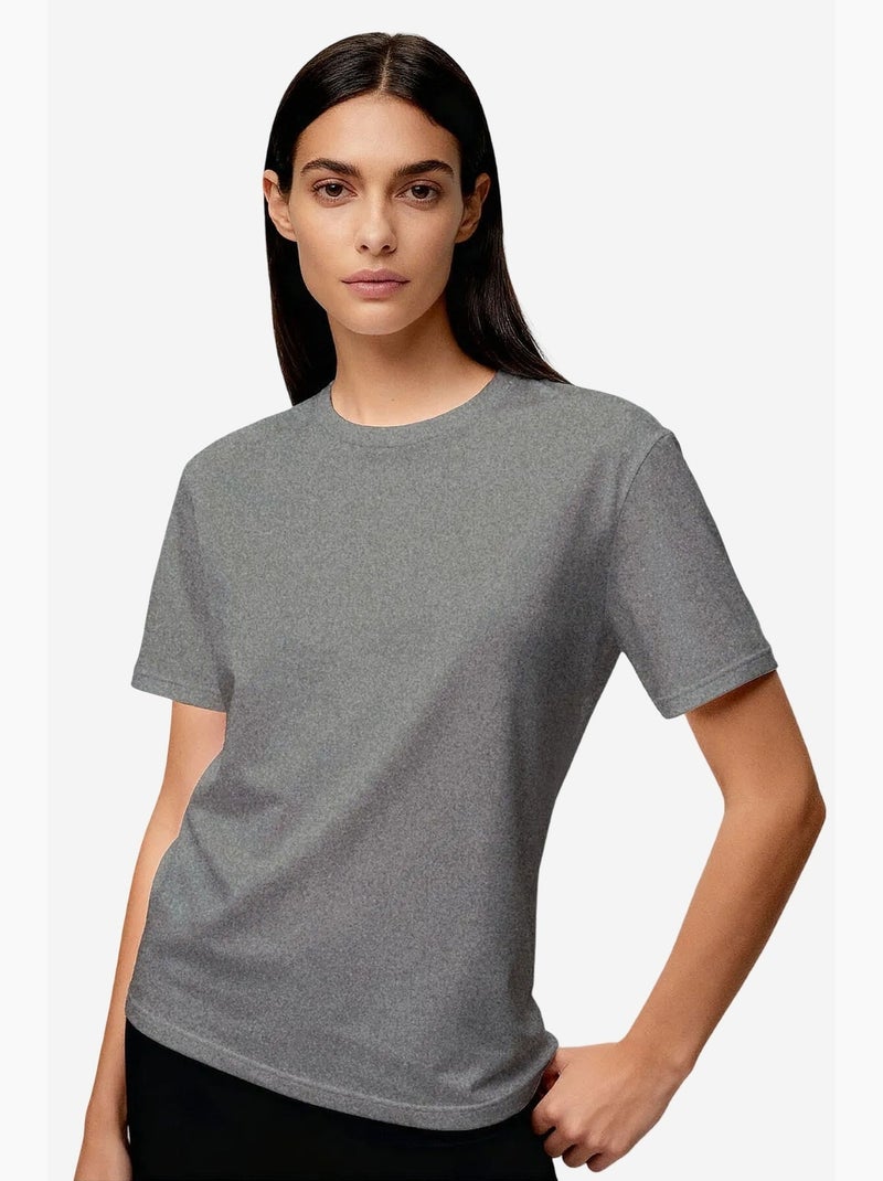 T-shirt femme en coton et élasthanne, col rond tommy Blanc - Kiabi