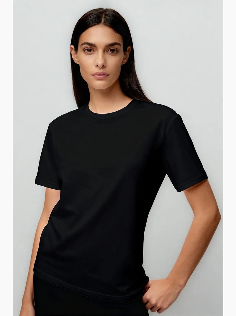 T-shirt femme en coton et élasthanne, col rond tommy Gris - Kiabi