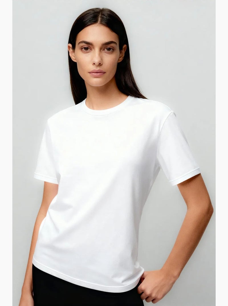 T-shirt femme en coton et élasthanne, col rond tommy Gris moyen - Kiabi