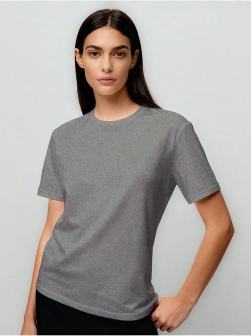 T-shirt femme en coton et élasthanne, col rond tommy - Kiabi
