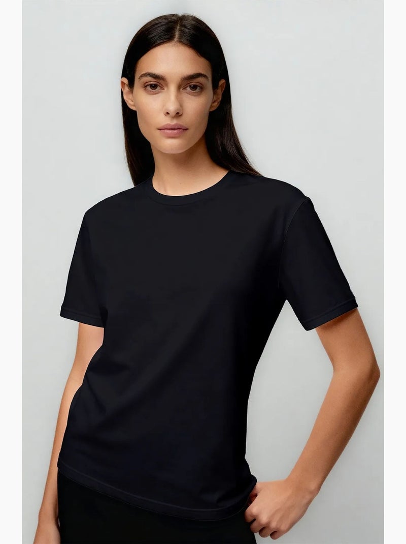 T-shirt femme en coton et élasthanne, col rond tommy Gris Noir - Kiabi