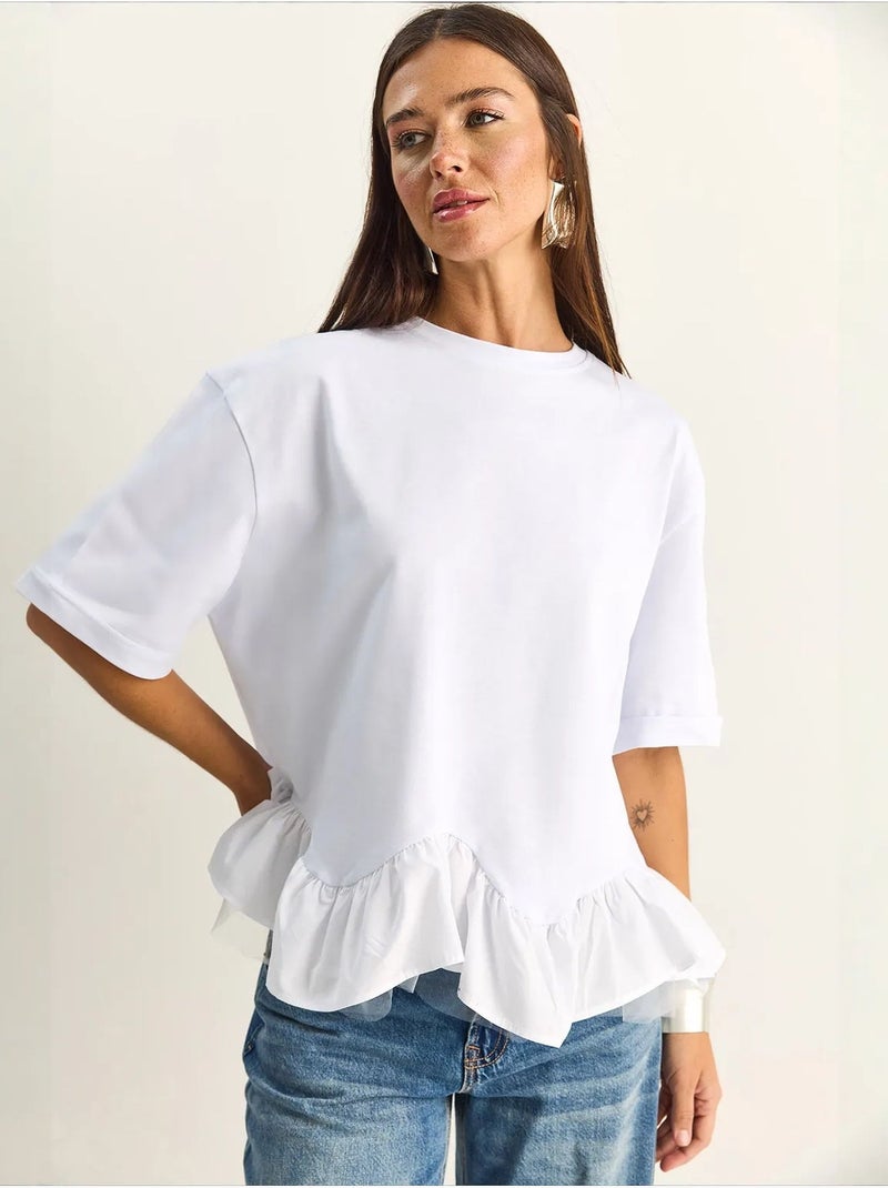 T-shirt femme en coton et élasthanne lucci Blanc - Kiabi