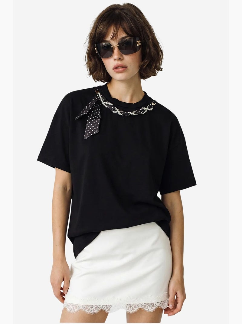 T-shirt femme en coton et élasthanne lucci Noir - Kiabi
