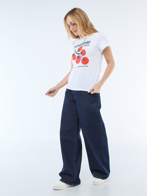 T-shirt femme en coton imprimé à col rond - Kiabi