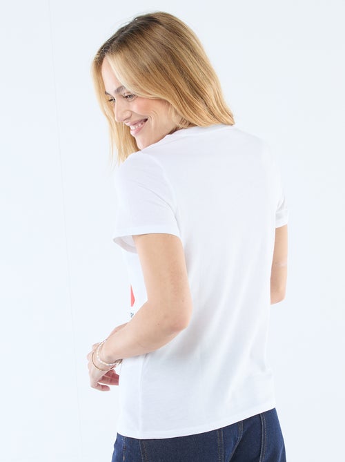 T-shirt femme en coton imprimé à col rond - Kiabi