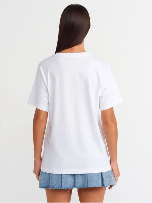 T-shirt femme en coton imprimé à col rond dilvin - Kiabi
