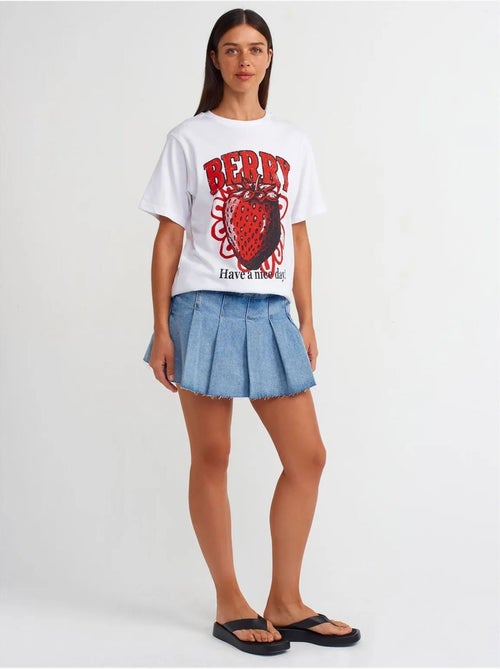 T-shirt femme en coton imprimé à col rond dilvin - Kiabi