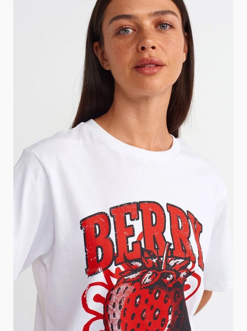 T-shirt femme en coton imprimé à col rond dilvin - Kiabi