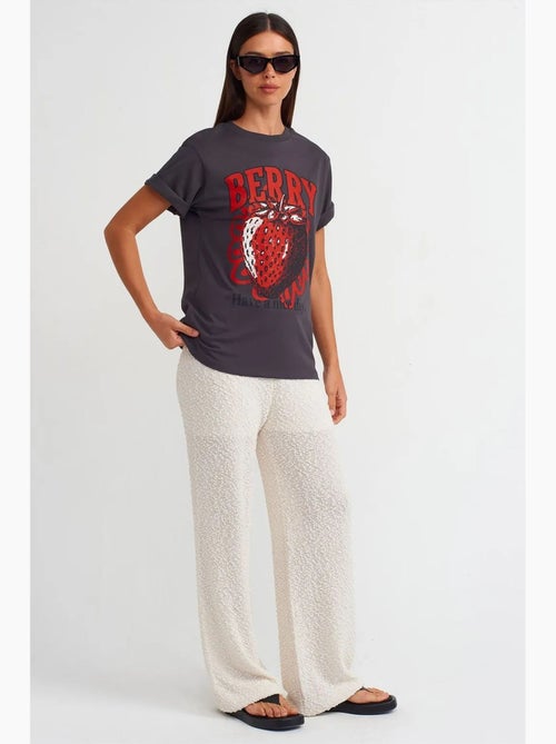 T-shirt femme en coton imprimé à col rond dilvin - Kiabi