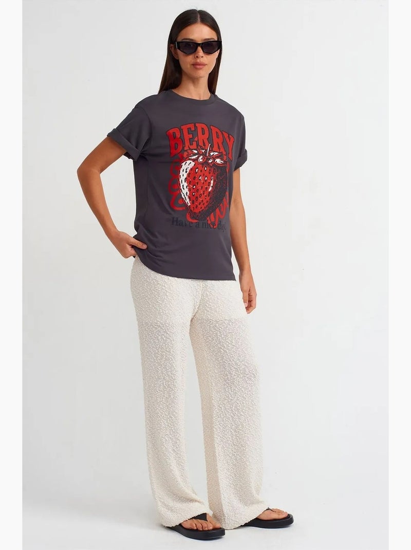 T-shirt femme en coton imprimé à col rond dilvin Gris Noir - Kiabi