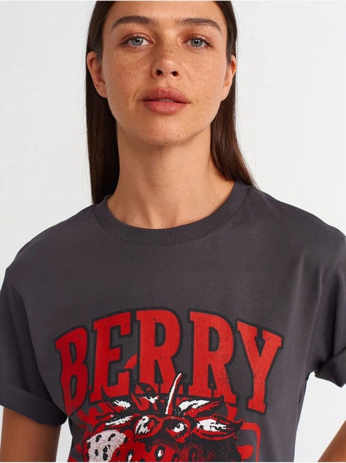 T-shirt femme en coton imprimé à col rond dilvin - Kiabi