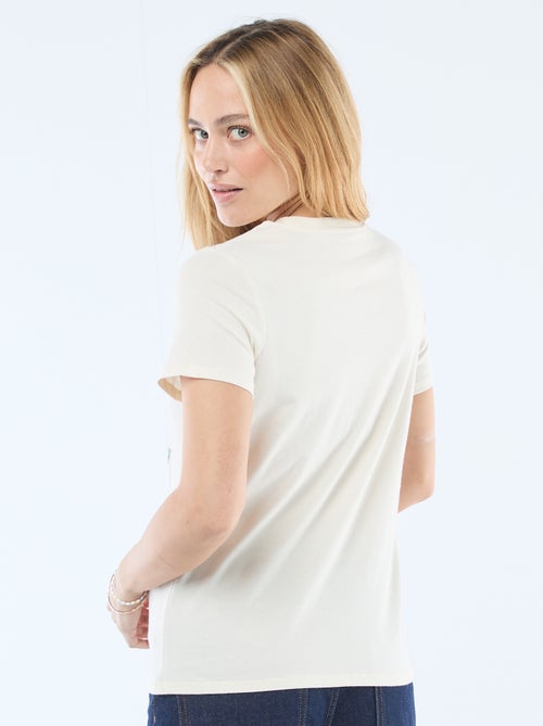 T-shirt femme en coton imprimé à col rond - Kiabi