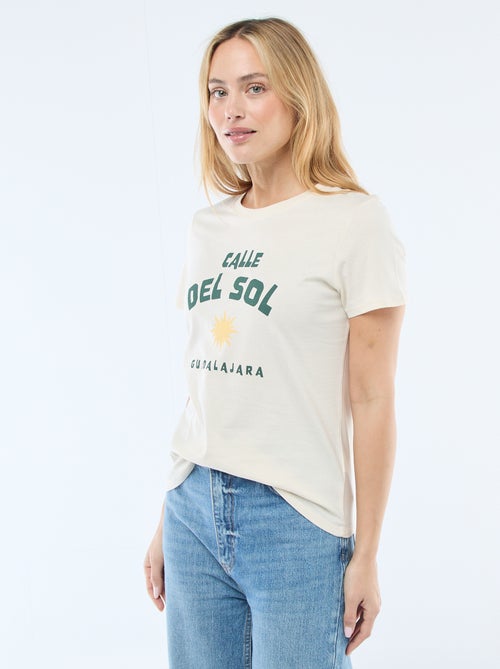 T-shirt femme en coton imprimé à col rond - Kiabi T-shirt femme en coton imprimé à col rond - Kiabi
