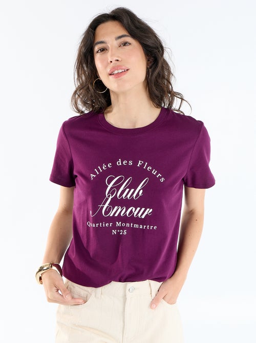 T-shirt femme en coton imprimé à col rond - Kiabi