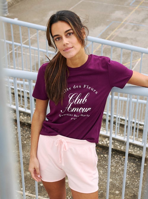 T-shirt femme en coton imprimé à col rond - Kiabi