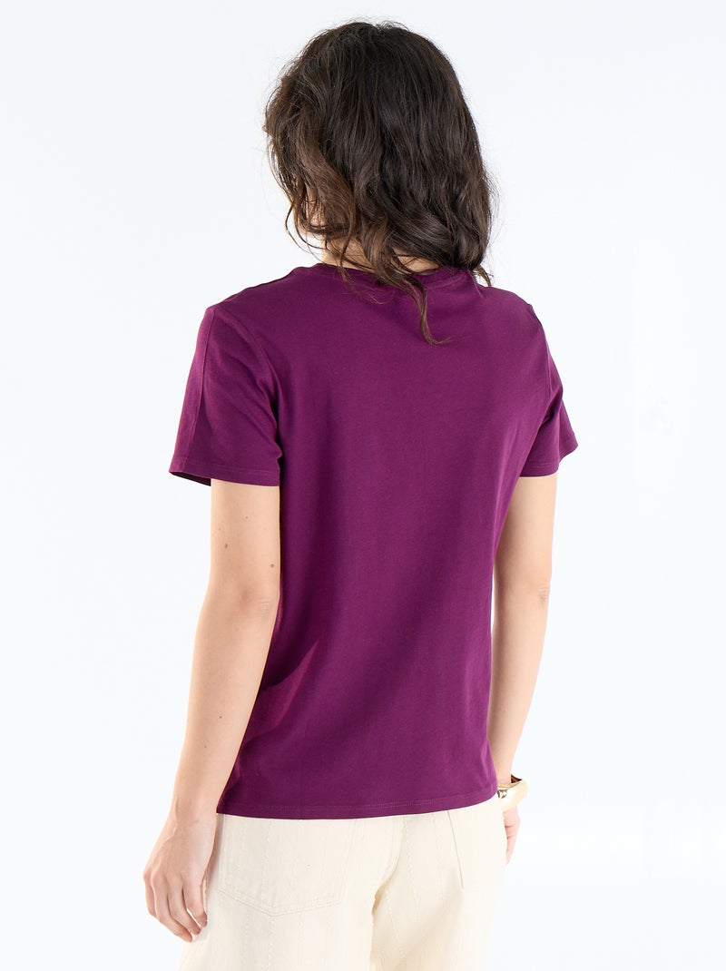 T-shirt femme en coton imprimé à col rond Violet - Kiabi
