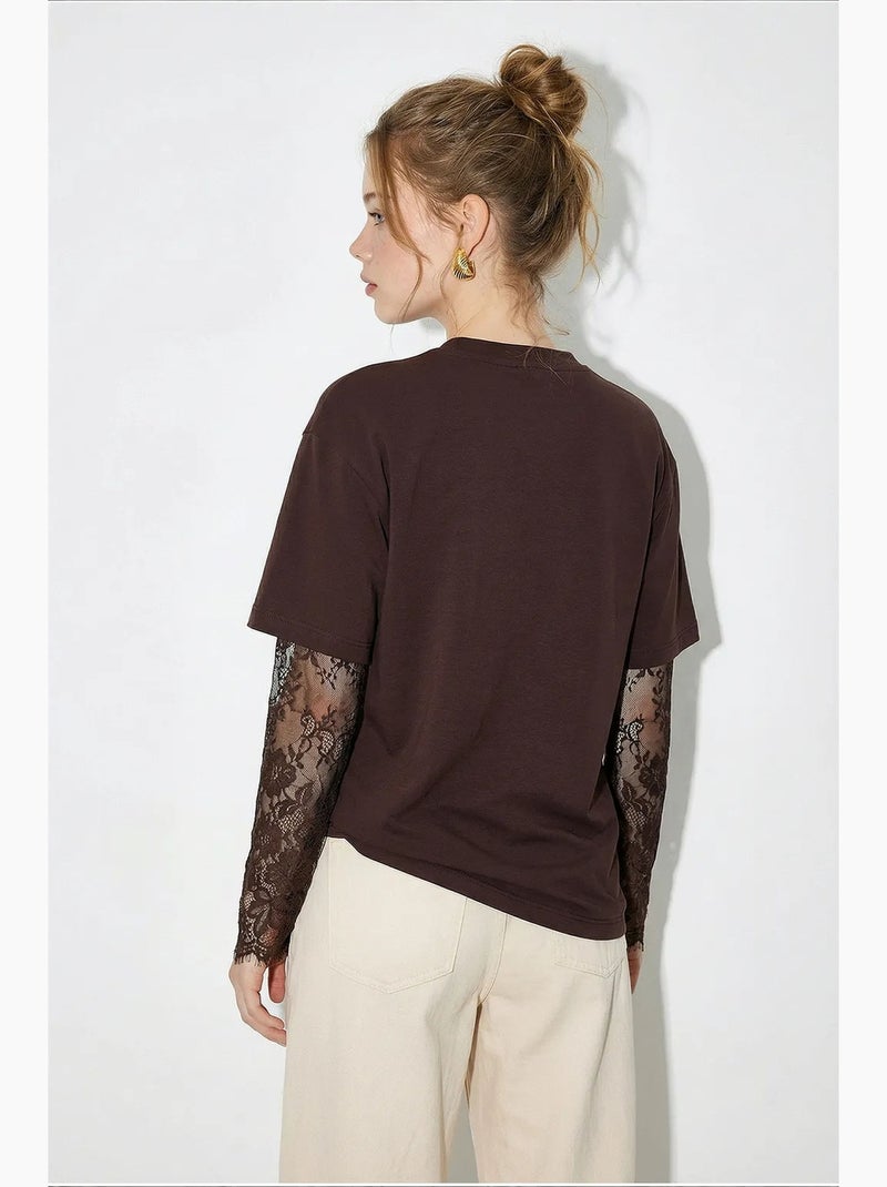 T-shirt femme oversize à col rond lucci Marron chocolat - Kiabi