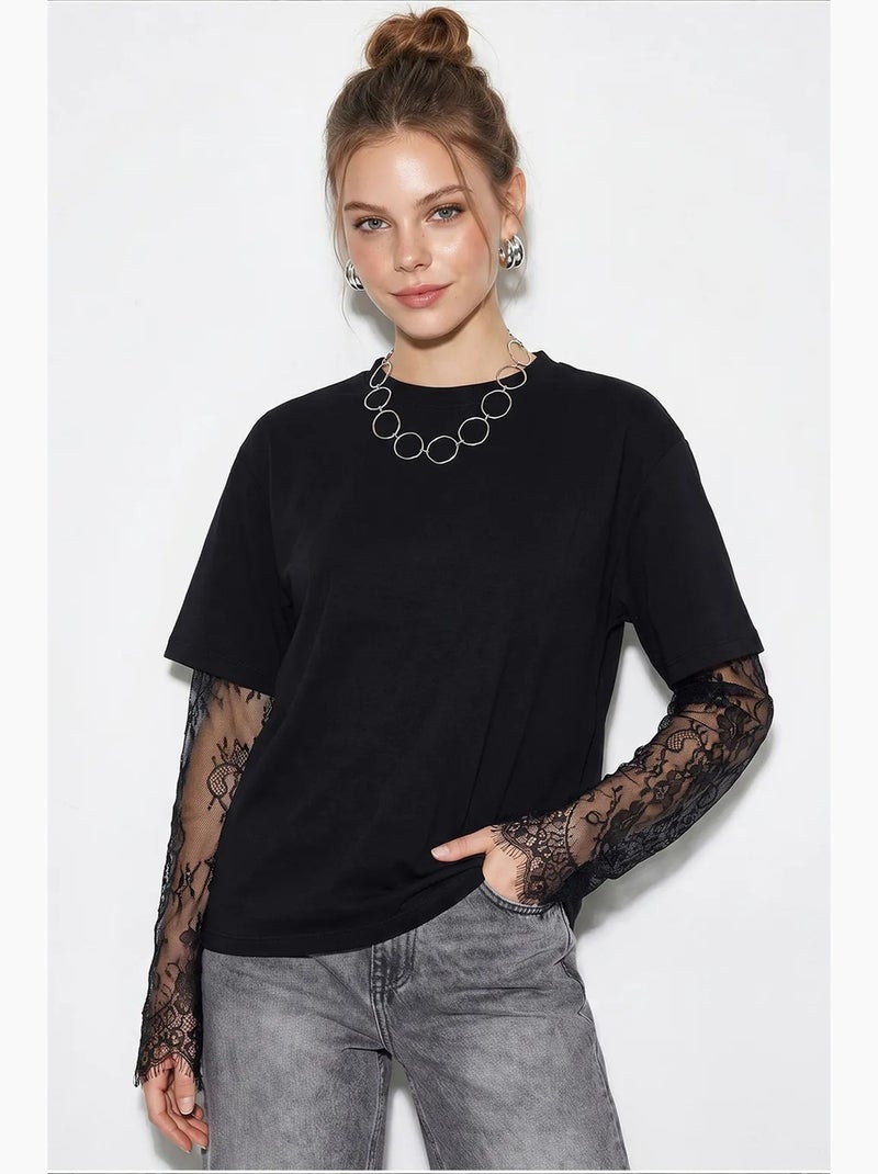 T-shirt femme oversize à col rond lucci Noir - Kiabi
