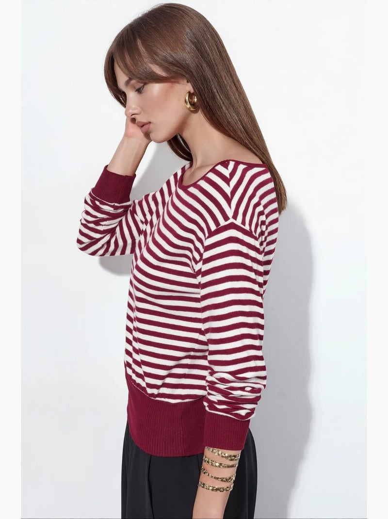 T-shirt femme rayé à manches longues busem Rouge bordeaux - Kiabi