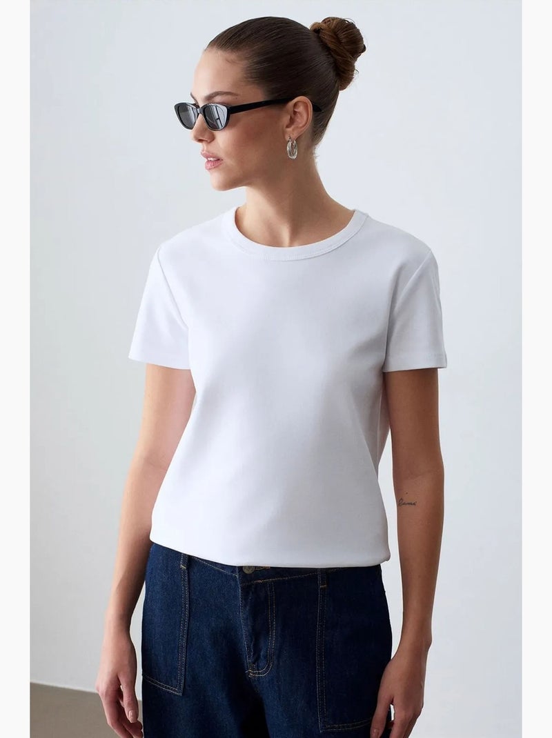 T-shirt femme uni à col rond dilvin Blanc - Kiabi
