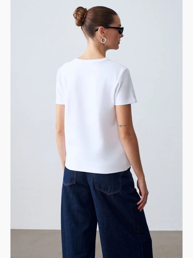 T-shirt femme uni à col rond dilvin Blanc - Kiabi