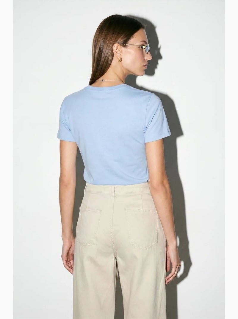 T-shirt femme uni à col rond dilvin Bleu ciel - Kiabi