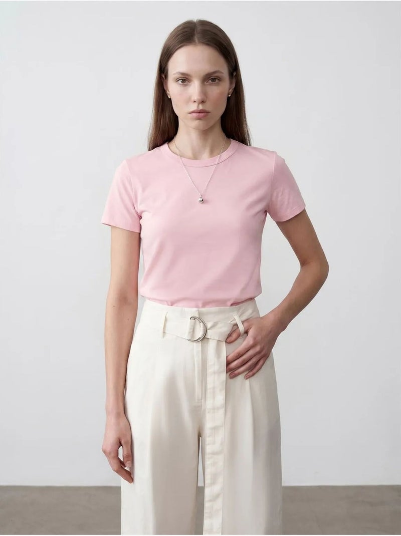 T-shirt femme uni à col rond dilvin Rose dragée - Kiabi