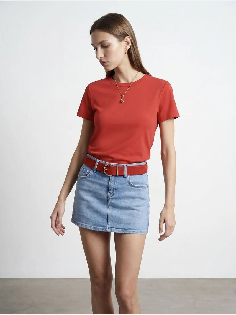 T-shirt femme uni à col rond dilvin Rouge - Kiabi