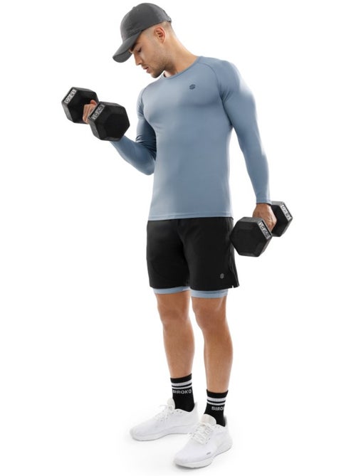 T-shirt fitness manches longues homme fitness homme aqua - Kiabi