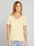 T-shirt fluide col V Jaune - Kiabi