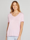 T-shirt fluide col V Rose - Kiabi