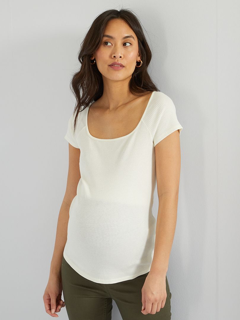 T-shirt grossesse col carré Blanc - Kiabi