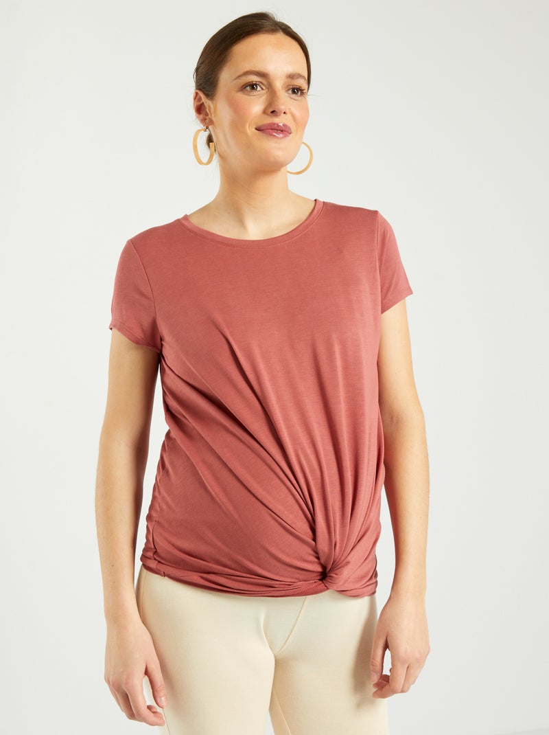 T-shirt grossesse noué devant Rouge terracotta - Kiabi