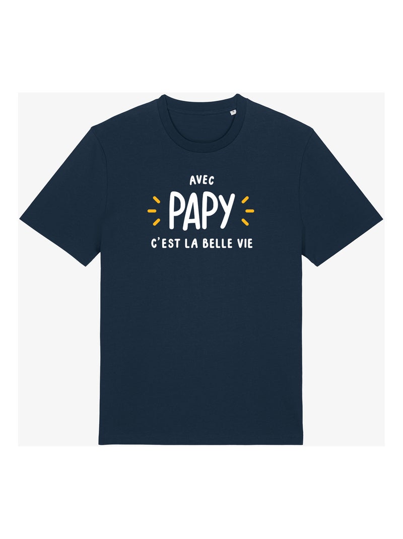 T-shirt Homme - AVEC PAPY C'EST LA BELLE VIE Bleu marine - Kiabi