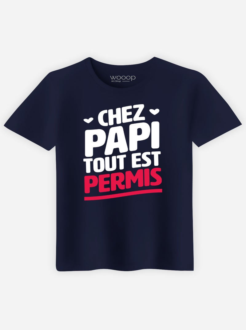 T-shirt Homme - CHEZ PAPI TOUT EST PERMIS Bleu marine - Kiabi