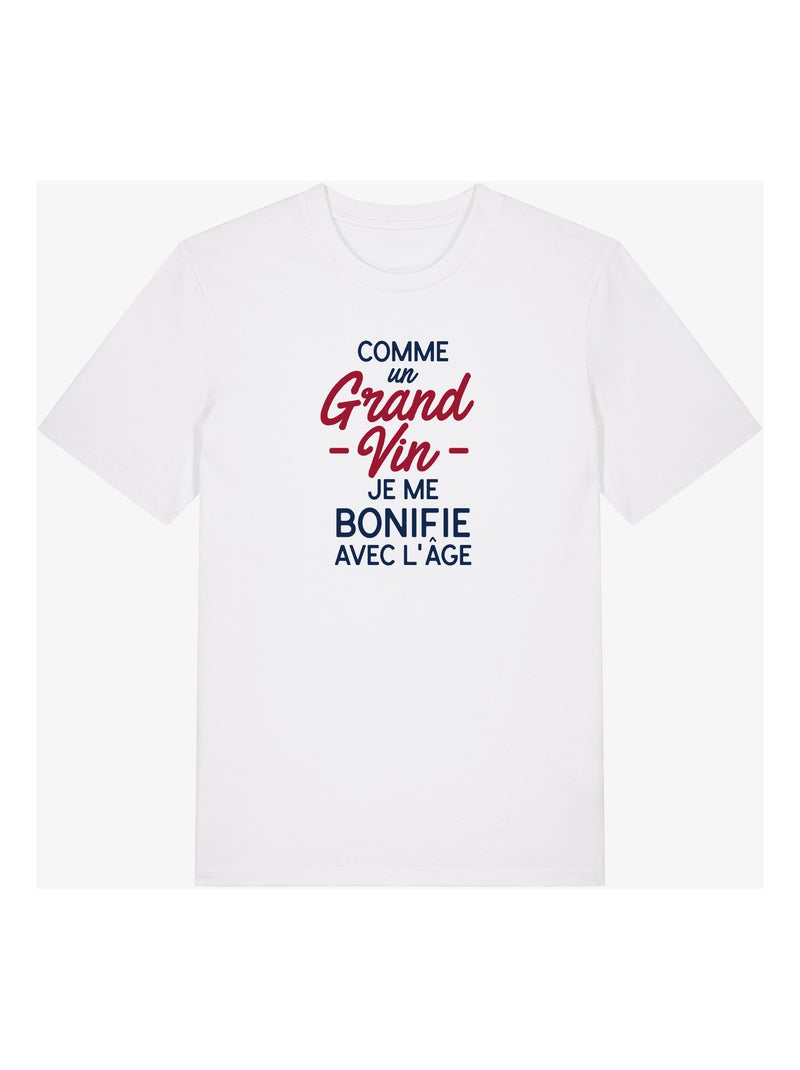 T-shirt Homme - COMME UN GRAND VIN JE ME BONIFIE AVEC L'ÂGE WAF Blanc - Kiabi
