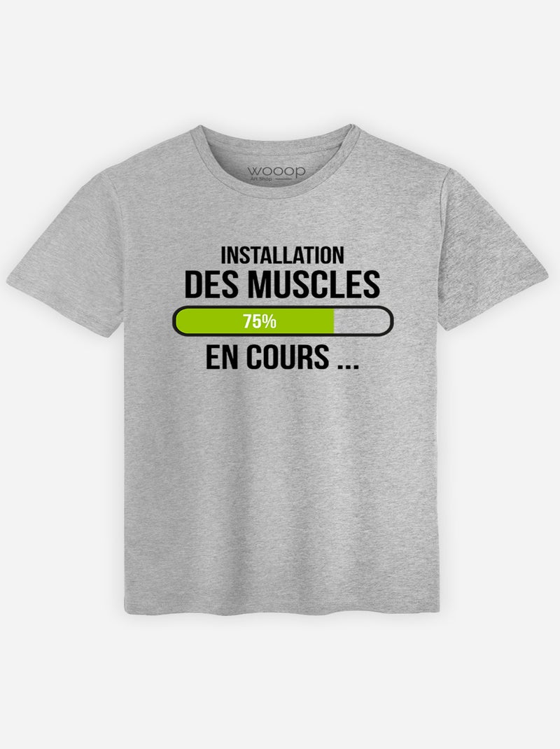 T-shirt Homme - INSTALLATION DES MUSCLES EN COURS Gris chiné - Kiabi
