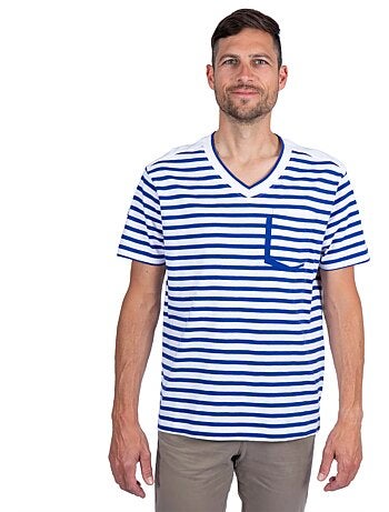 T-Shirt Homme Col V Rayé 'Breizh Océan', Tee Shirt Coton léger