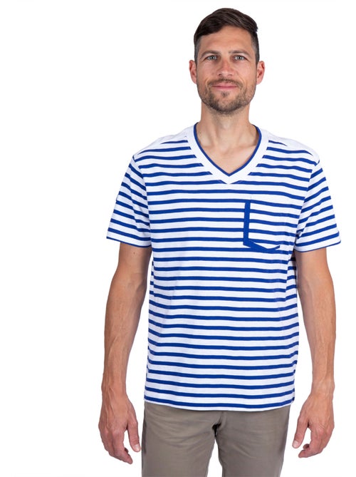 T-Shirt Homme Col V Rayé 'Breizh Océan', Tee Shirt Coton léger - Kiabi
