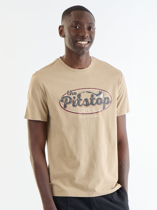 T-shirt homme en coton à col rond avec motif placé - Kiabi