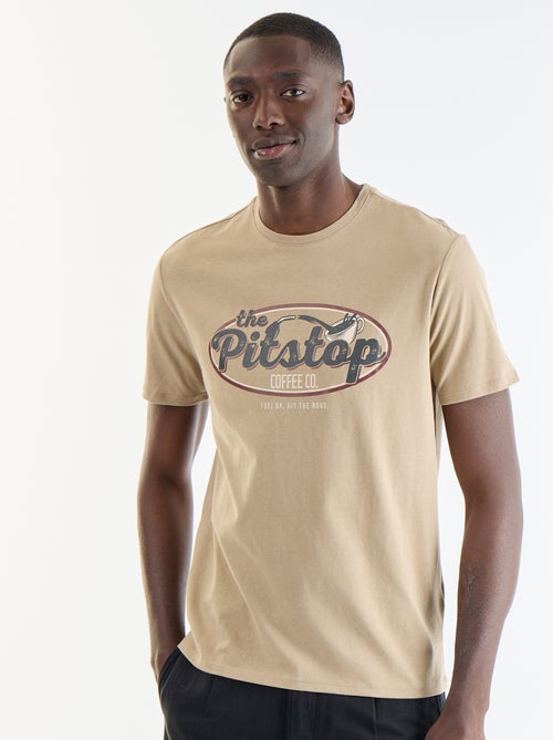 T-shirt homme en coton à col rond avec motif placé - Kiabi