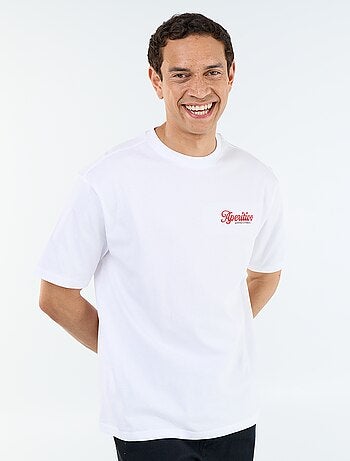 T-shirt homme en coton à col rond avec motif placé