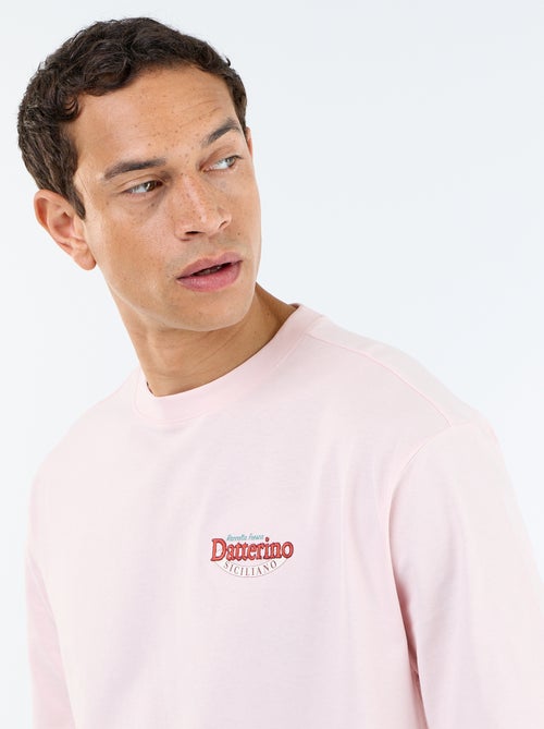 T-shirt homme en coton à col rond avec motif placé - Kiabi