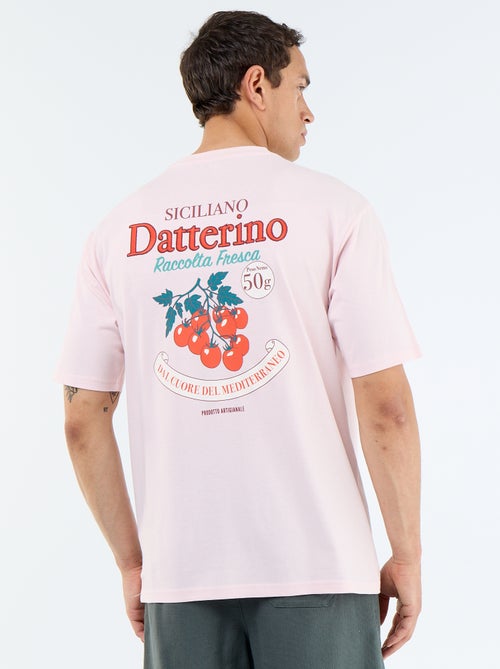 T-shirt homme en coton à col rond avec motif placé - Kiabi